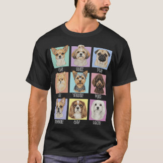 Colourful Small Dog Breeds Nicknames Portrait Art T-Shirt
