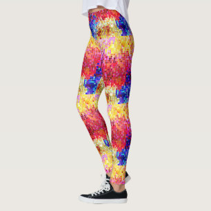 Colourful small geometric shapes disco-era pattern leggings