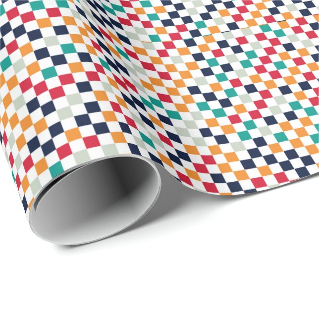 Colourful small squares geometric pattern wrapping paper (Roll Corner)