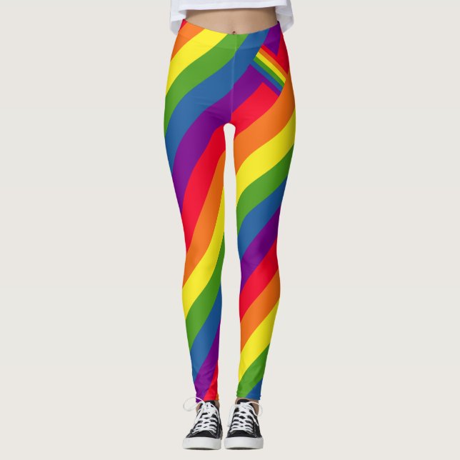 Colourful Small Stripes Rainbow Flag Leggings (Front)