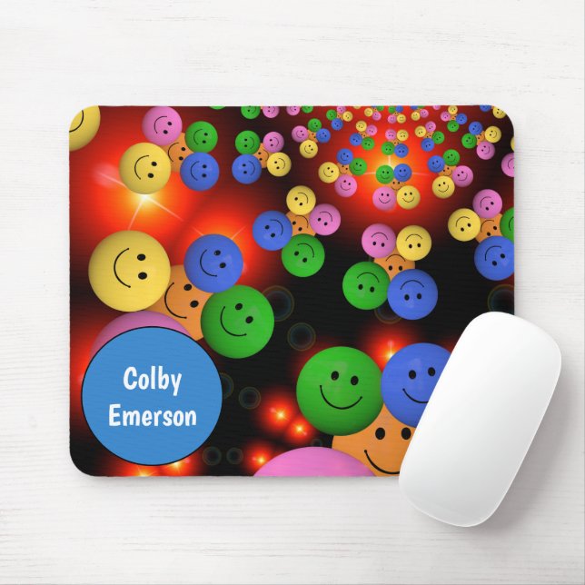 Colourful Smile Faces & Cute Happy Smiles Bubbles Mouse Mat (With Mouse)