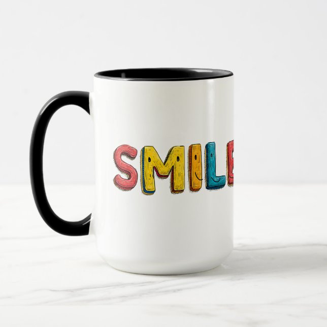 Colourful "SMILE" Two-Tone Coffee Mug  (Left)