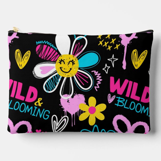 Colourful Smiley Flower Graffiti Pattern Baby Bib Accessory Pouch (Front)