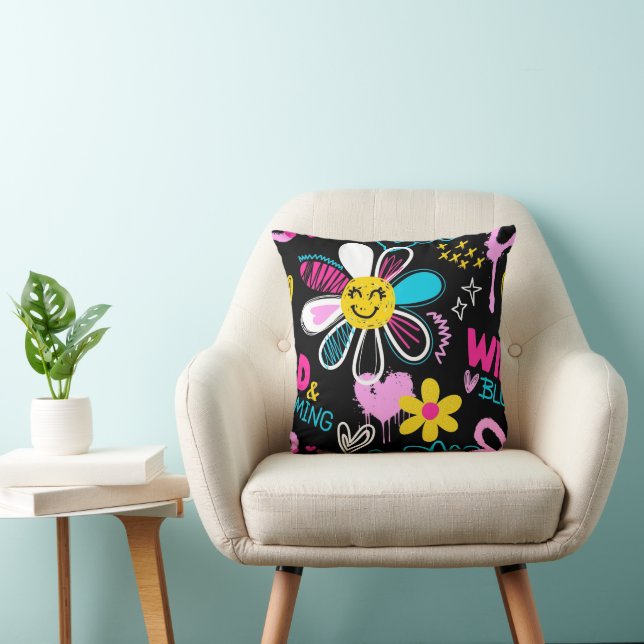 Colourful Smiley Flower Graffiti Pattern Baby Bib Cushion (Chair)
