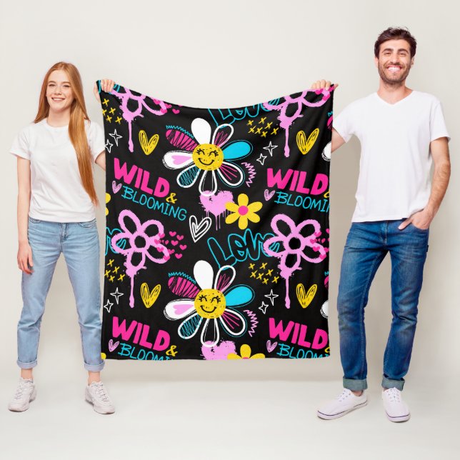 Colourful Smiley Flower Graffiti Pattern Baby Bib Fleece Blanket (In Situ)