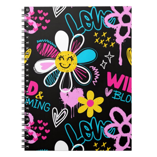Colourful Smiley Flower Graffiti Pattern Baby Bib Notebook (Front)