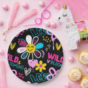 Colourful Smiley Flower Graffiti Pattern Baby Bib Paper Plate