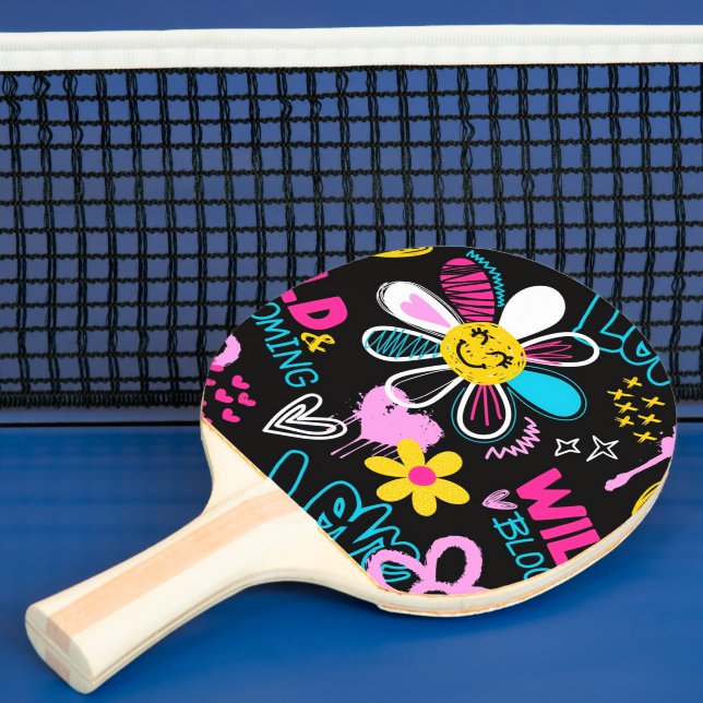 Colourful Smiley Flower Graffiti Pattern Ping Pong Paddle (Insitu)