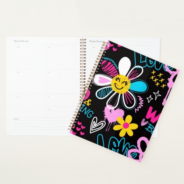 Colourful Smiley Flower Graffiti Pattern Planner (Display)