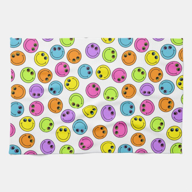 Colourful Smiling Emoji Faces Tea Towel (Horizontal)
