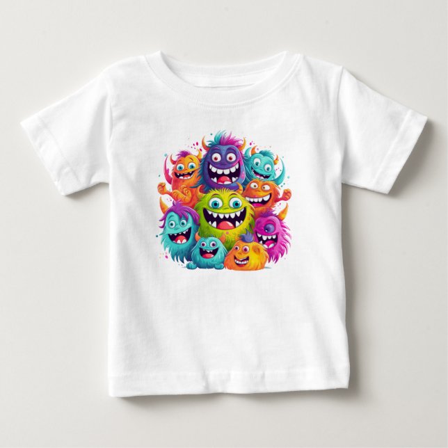 "Colourful Smiling Faces Baby Tee" T-Shirt (Front)