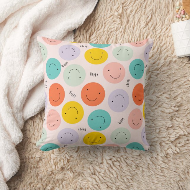 Colourful Smiling Happy Face Pattern Cushion (Blanket)
