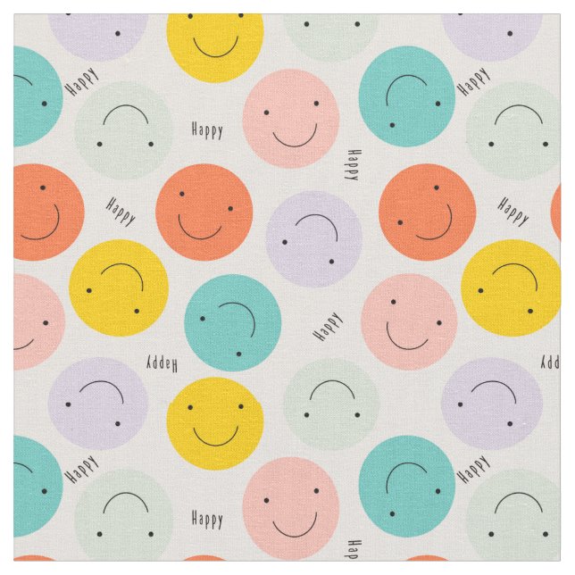 Colourful Smiling Happy Face Pattern Fabric (Close Up)