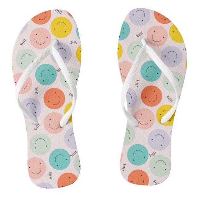 Colourful Smiling Happy Face Pattern Flip Flops (Footbed)
