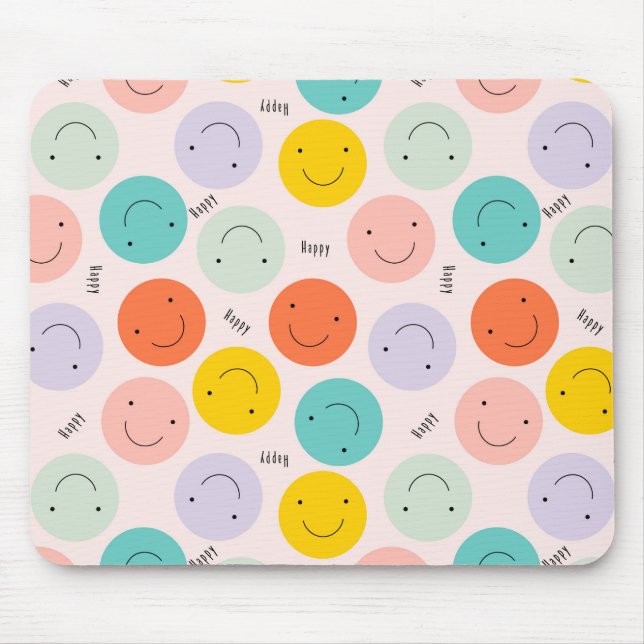 Colourful Smiling Happy Face Pattern Mouse Mat (Front)