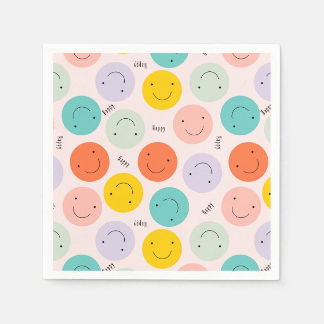 Colourful Smiling Happy Face Pattern Napkin (Front)