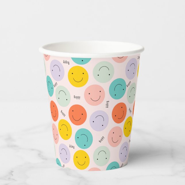 Colourful Smiling Happy Face Pattern Paper Cups (Front)