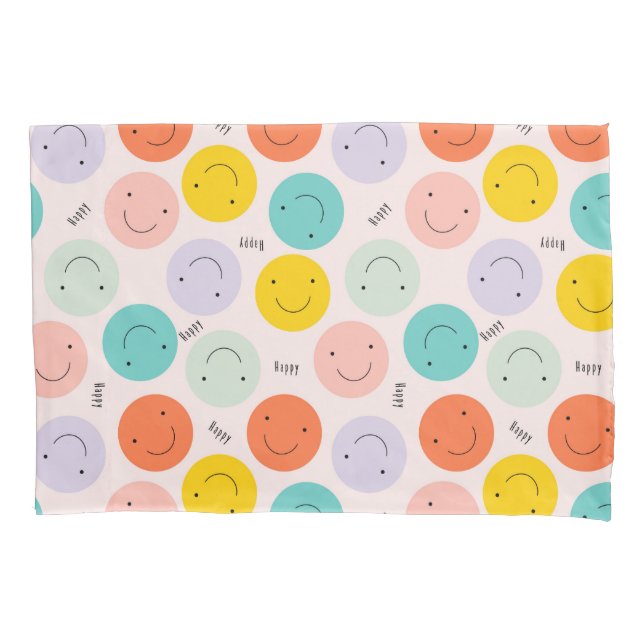 Colourful Smiling Happy Face Pattern Pillowcase (Front)