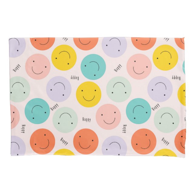 Colourful Smiling Happy Face Pattern Pillowcase (Front)