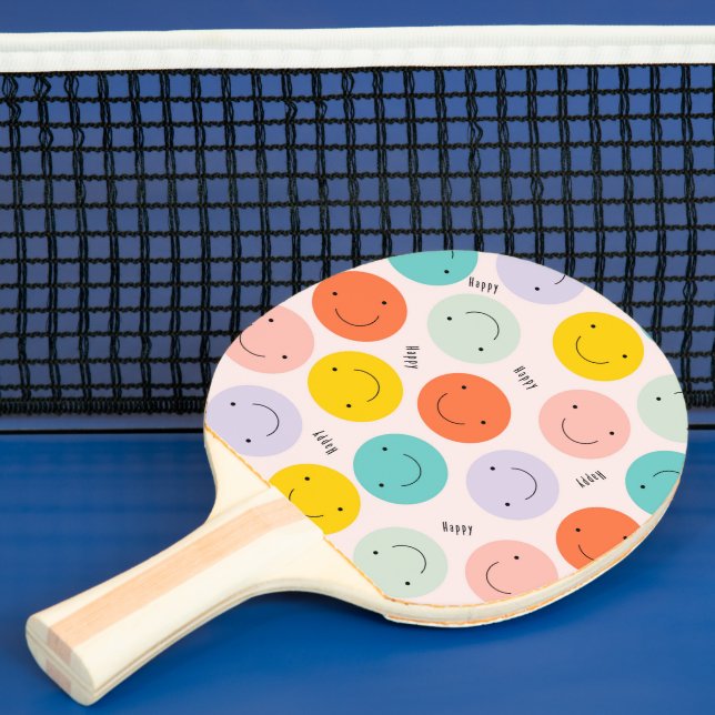 Colourful Smiling Happy Face Pattern Ping Pong Paddle (Insitu)