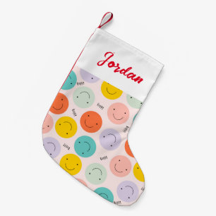 Colourful Smiling Happy Face Pattern Small Christmas Stocking