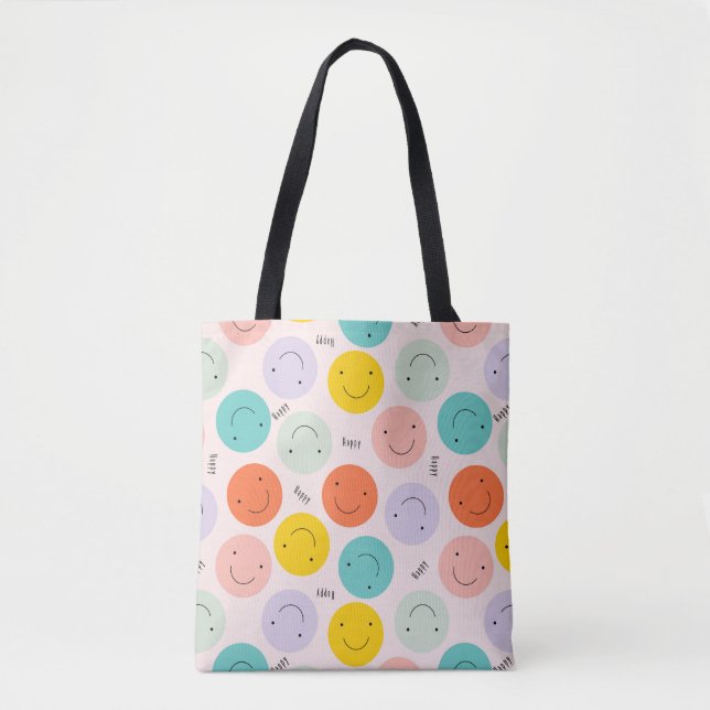 Colourful Smiling Happy Face Pattern Tote Bag (Front)