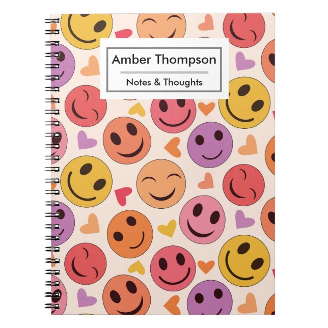Colourful Smiling Happy faces with hearts custom  Notebook (Front)