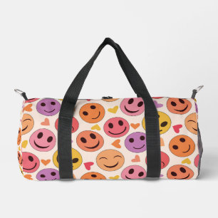 Colourful Smiling Happy faces with hearts Duffle Bag