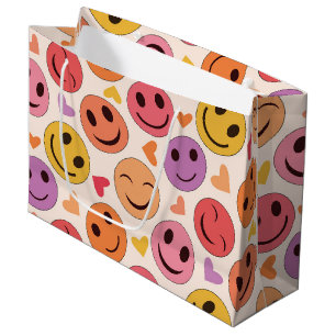 Colourful Smiling Happy faces with hearts   Large Gift Bag