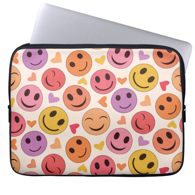 Colourful Smiling Happy faces with hearts  Pattern Laptop Sleeve (Front)