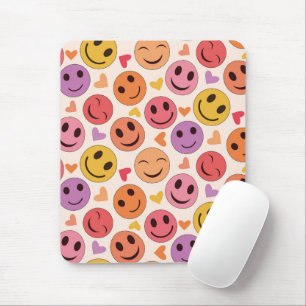 Colourful Smiling Happy faces with hearts Pattern Mouse Mat
