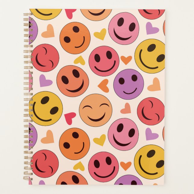 Colourful Smiling Happy faces with hearts   Planner (Front)