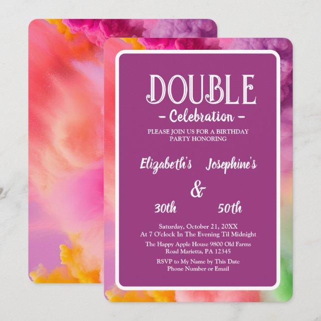 Colourful Smoke Double Joint Birthday Celebration Invitation (Front/Back)
