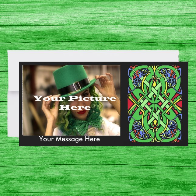 Colourful Snake Celtic Knot (Black photo greeting card with ornate Irish Celtic knot design.  Customize text and your own photo.)