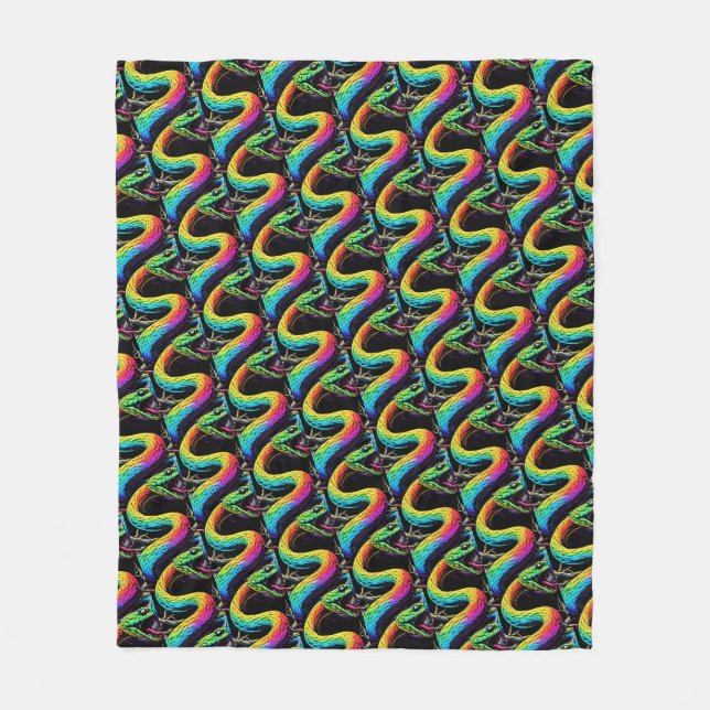Colourful Snake Illustration Fleece Blanket (Front)