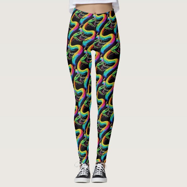 Colourful Snake Illustration Leggings (Front)