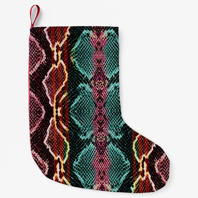 Colourful snake skin, animal print. small christmas stocking (Front)
