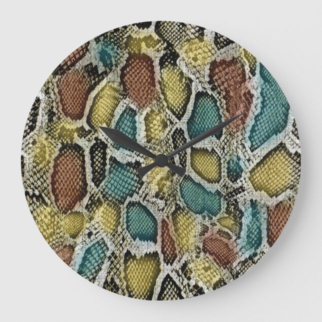 Colourful snake skin: seamless design. large clock (Front)