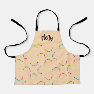 Colourful snakes on pink apron