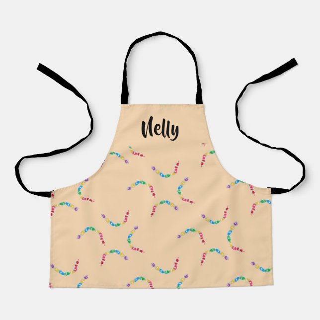 Colourful snakes on pink apron (Front)