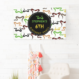 Colourful Snakes Python Reptile Birthday Party  Banner