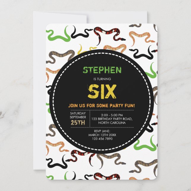 Colourful Snakes Python Reptile Birthday Party Invitation (Front)