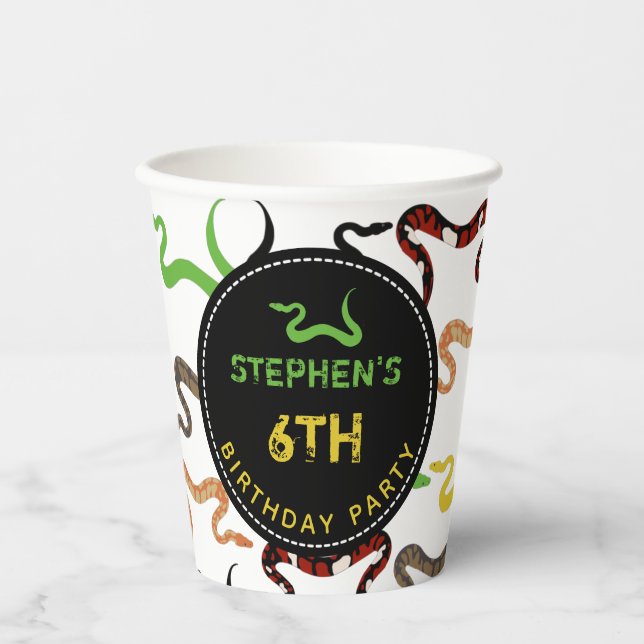 Colourful Snakes Python Reptile Birthday Party Paper Cups (Front)