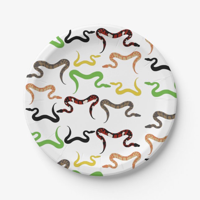 Colourful Snakes Python Reptile Pattern Paper Plate (Front)