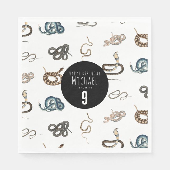 Colourful Snakes Reptile Animal Birthday Party Napkin (Front)