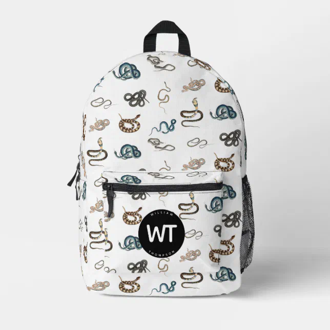 Snake Pattern Backpack Colourful Snakes Reptile Animal Pattern Monogram Printed Backpack | Zazzle