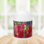 Colourful Snapdragon Garden Floral<br><div class="desc">White ceramic teapot with lid that features the photo image of a garden of colourful Snapdragon flower. Predominant colours are red and pink. A lovely,  floral design!</div>