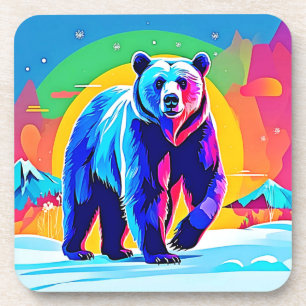 Colourful Snow Bear Art Coaster