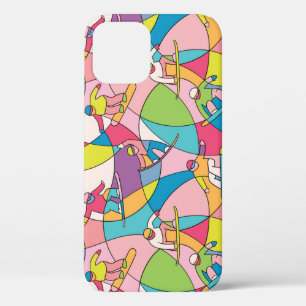 Colourful snowboarders: vintage seamless pattern. iPhone 12 case