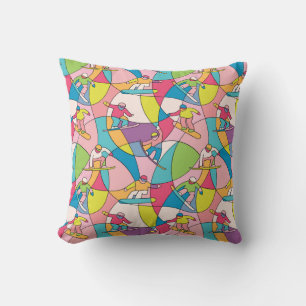 Colourful snowboarders: vintage seamless pattern. cushion